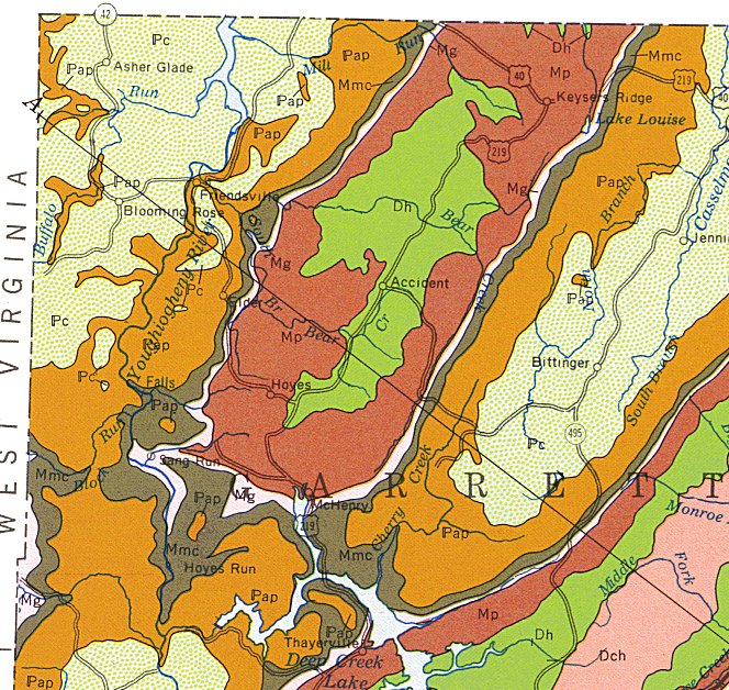 Geologic Map of Garrett County,  Northwest