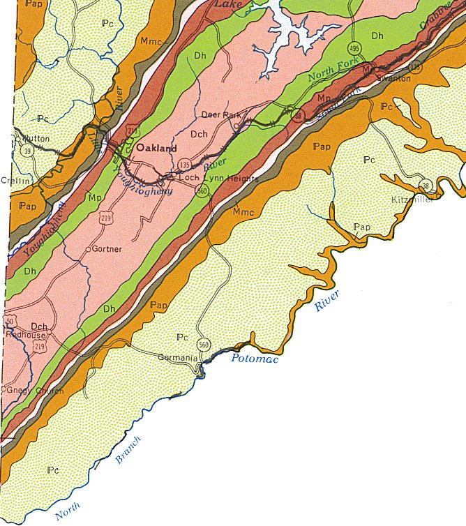 Geologic Map of Garrett  County,  Southwest